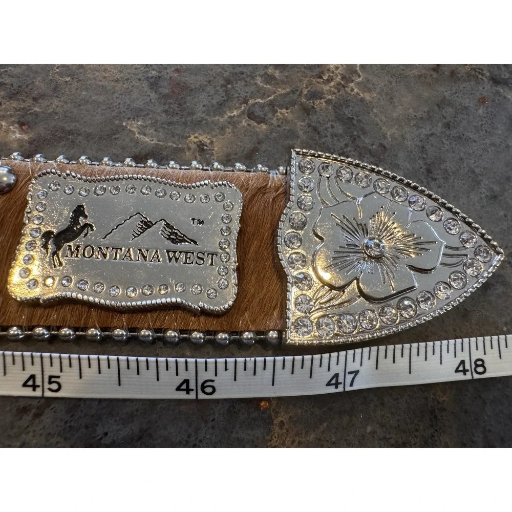 Western Rhinestone Cowhide Belt Hair On Hide Bling Cowgirl Rodeo‎ Montana West